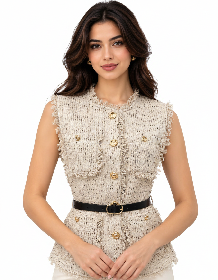 Firdaus Everyday Gilet – Button-Front Sleeveless Elora