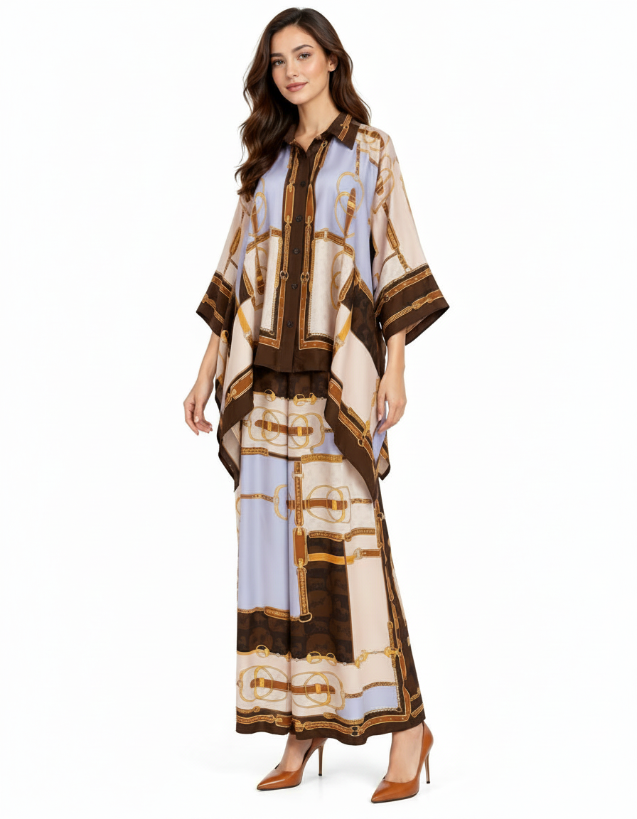 Nawar Geometric Co-ord Set – Button-Front Collared Elora