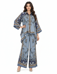 Nihal Abstract Co-ord Set – Button-Front Collared Elora