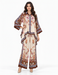 Nihal Abstract Co-ord Set – Button-Front Collared Elora