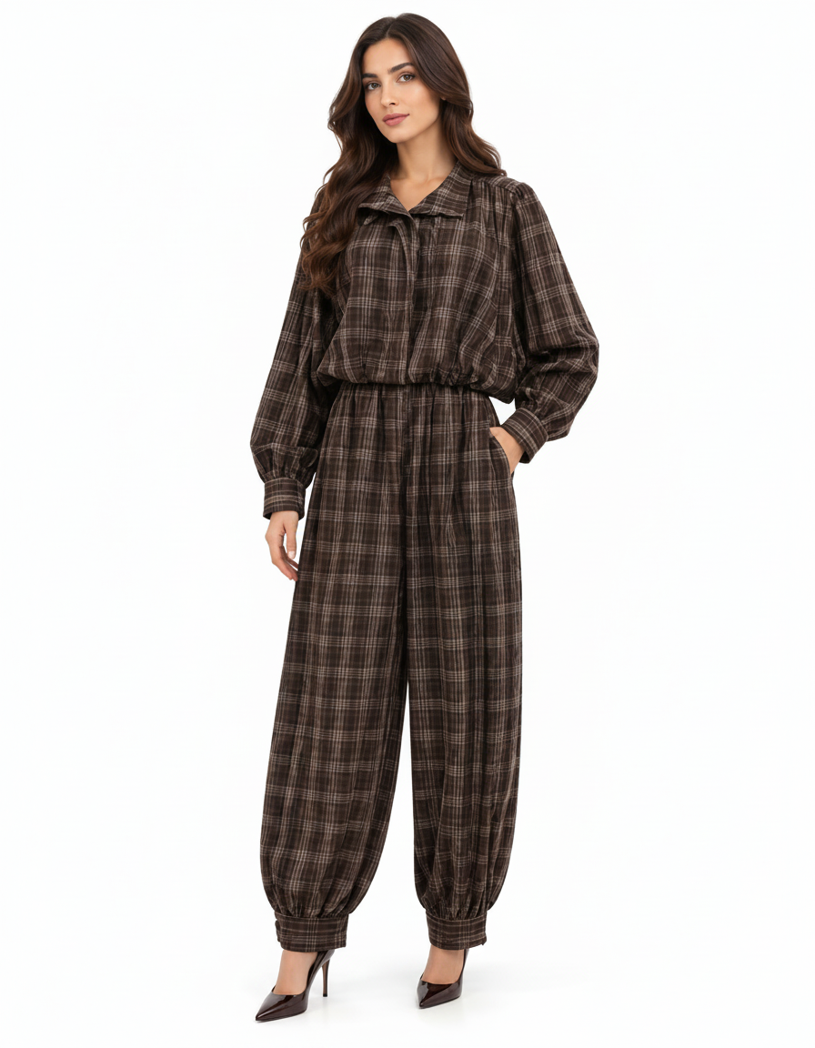 Ward Plaid Cropped Co-ord Set – Button-Front Long Sleeve Elora