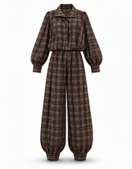Ward Plaid Cropped Co-ord Set – Button-Front Long Sleeve Elora