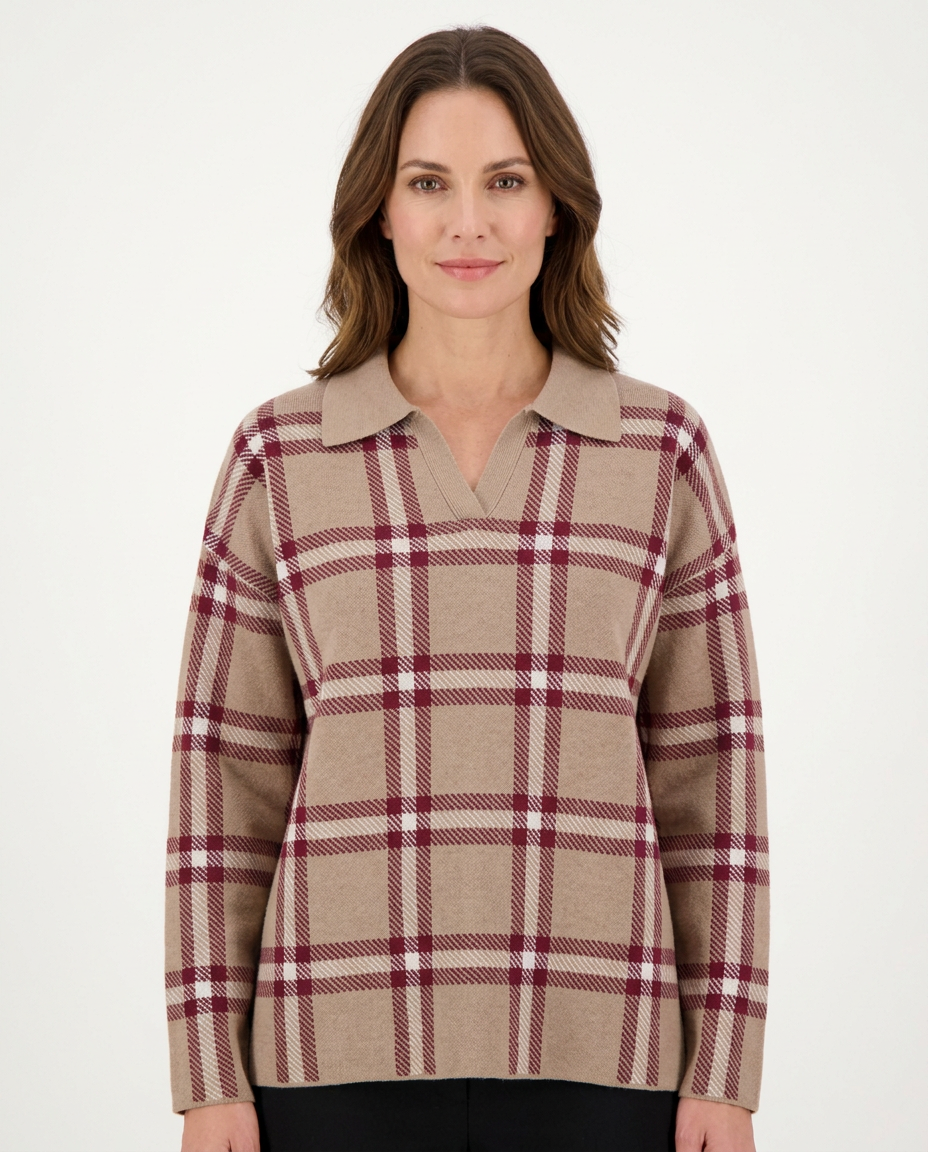 Rayan Plaid Blouse – Pull-On Collared Elora