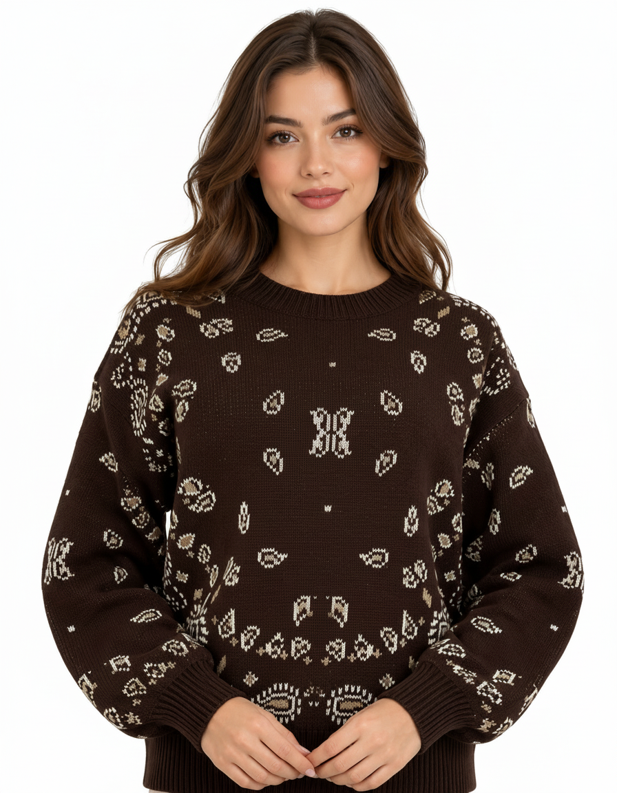 Shadha Geometric Blouse – Pull-On Long Sleeve Elora