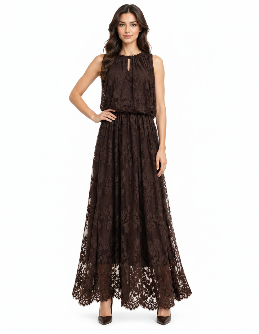 Raneen Floral Maxi Evening Dress – Pull-On Sleeveless Elora