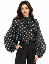 Rowaida Polka Dot Blouse – Relaxed Fit Long Sleeve Elora