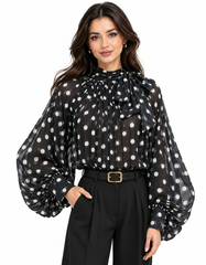 Rowaida Polka Dot Blouse – Relaxed Fit Long Sleeve Elora