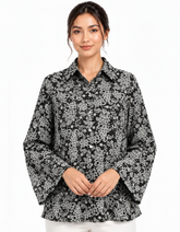 Ameera Floral Maxi Blouse – Button-Front Collared Elora
