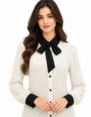Ayesha Polka Dot Blouse – Button-Front Collared Elora