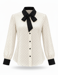 Ayesha Polka Dot Blouse – Button-Front Collared Elora