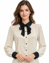 Ayesha Polka Dot Blouse – Button-Front Collared Elora