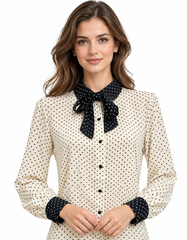 Ayesha Polka Dot Blouse – Button-Front Collared Elora