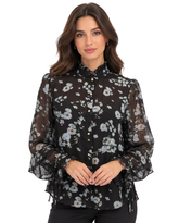 Basima Floral Blouse – Button-Front Long Sleeve Elora