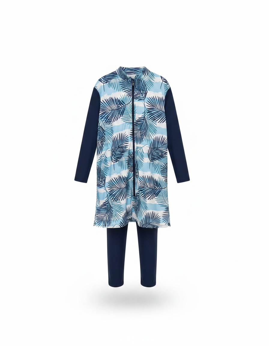 Amelie-Rose Leaf Print Maxi Burkini – Long Sleeve  Voile