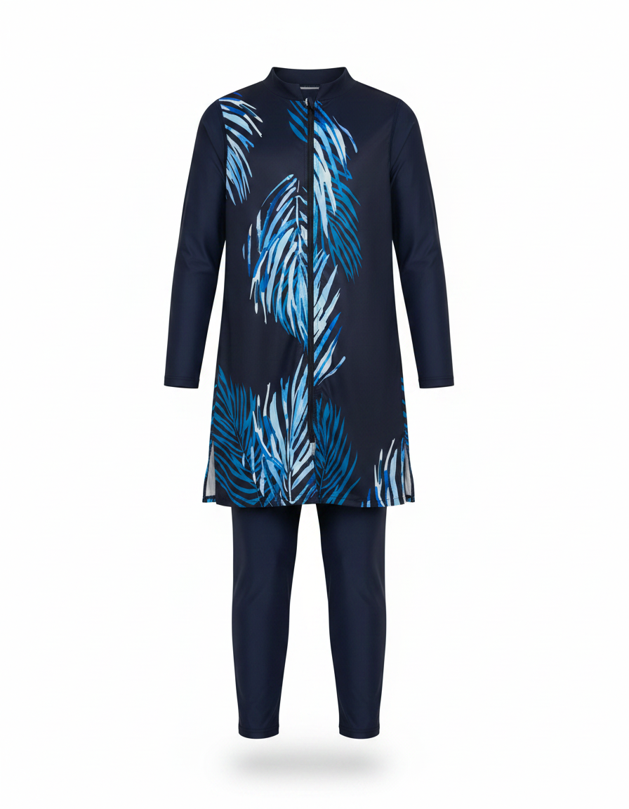 Antoinette Leaf Print Maxi Burkini – Long Sleeve  Voile
