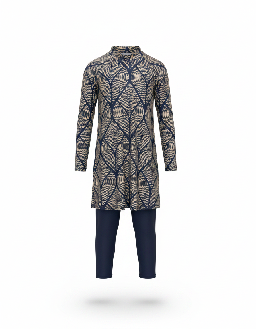 Aurelia Geometric Maxi Burkini – Pull-On Long Sleeve  Voile