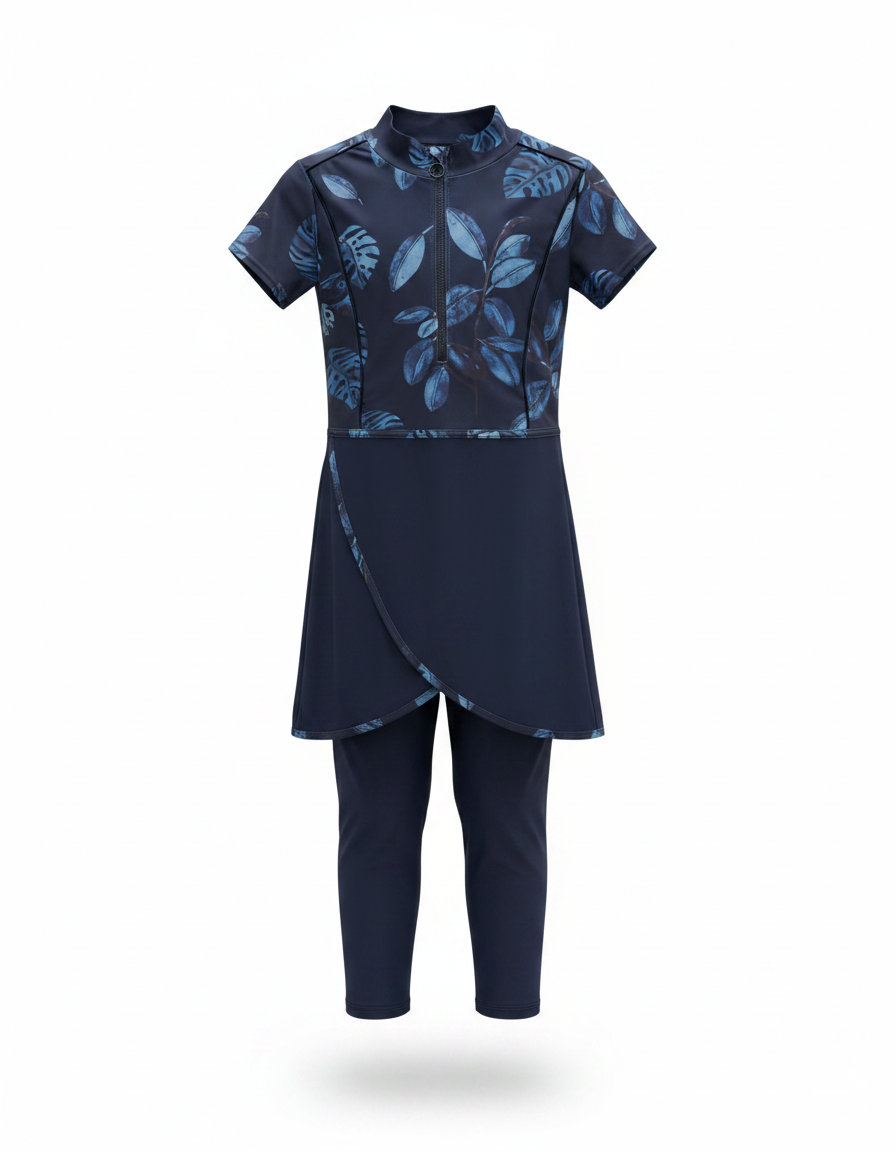 Baptistine Leaf Print Midi Burkini – Short Sleeve  Voile