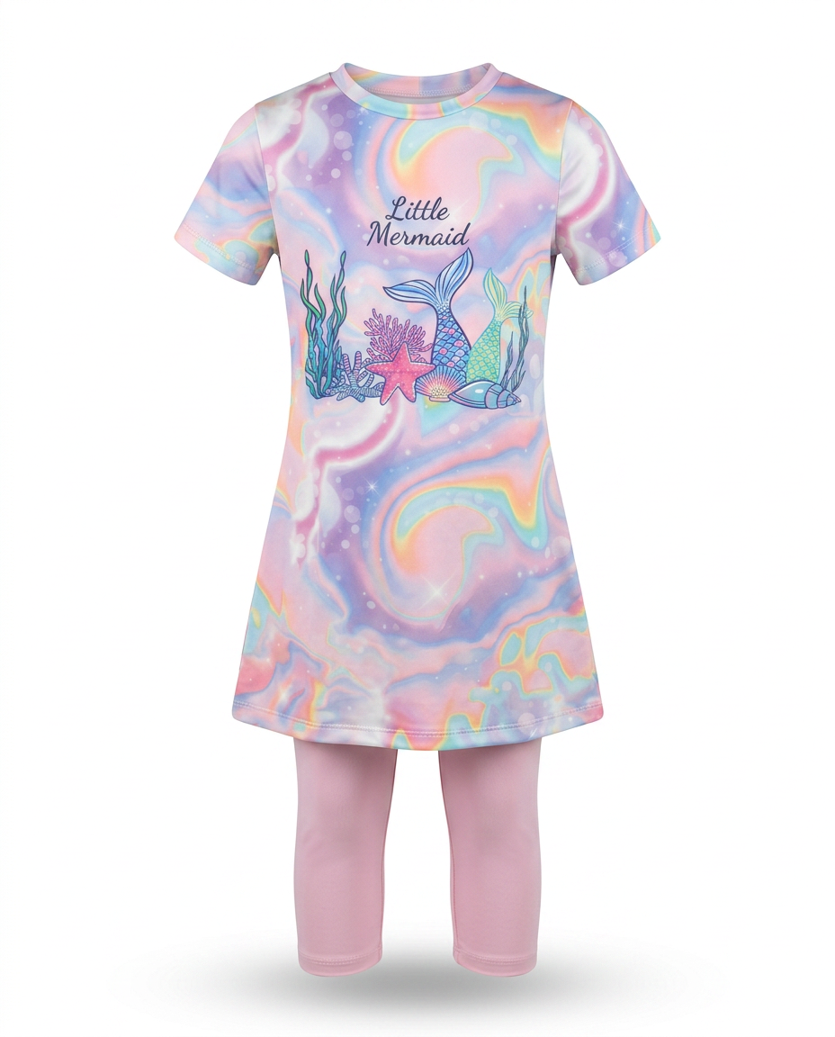Sereine Tie-Dye Kids Swimsuit – Pull-On Short Sleeve  Voile