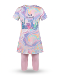 Sereine Tie-Dye Kids Swimsuit – Pull-On Short Sleeve  Voile