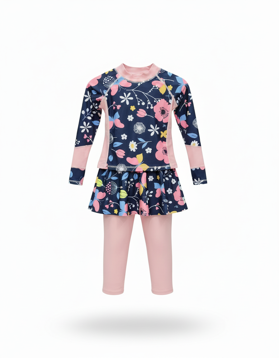 Cerisette Floral Maxi Kids Swimsuit – Pull-On Long Sleeve  Voile