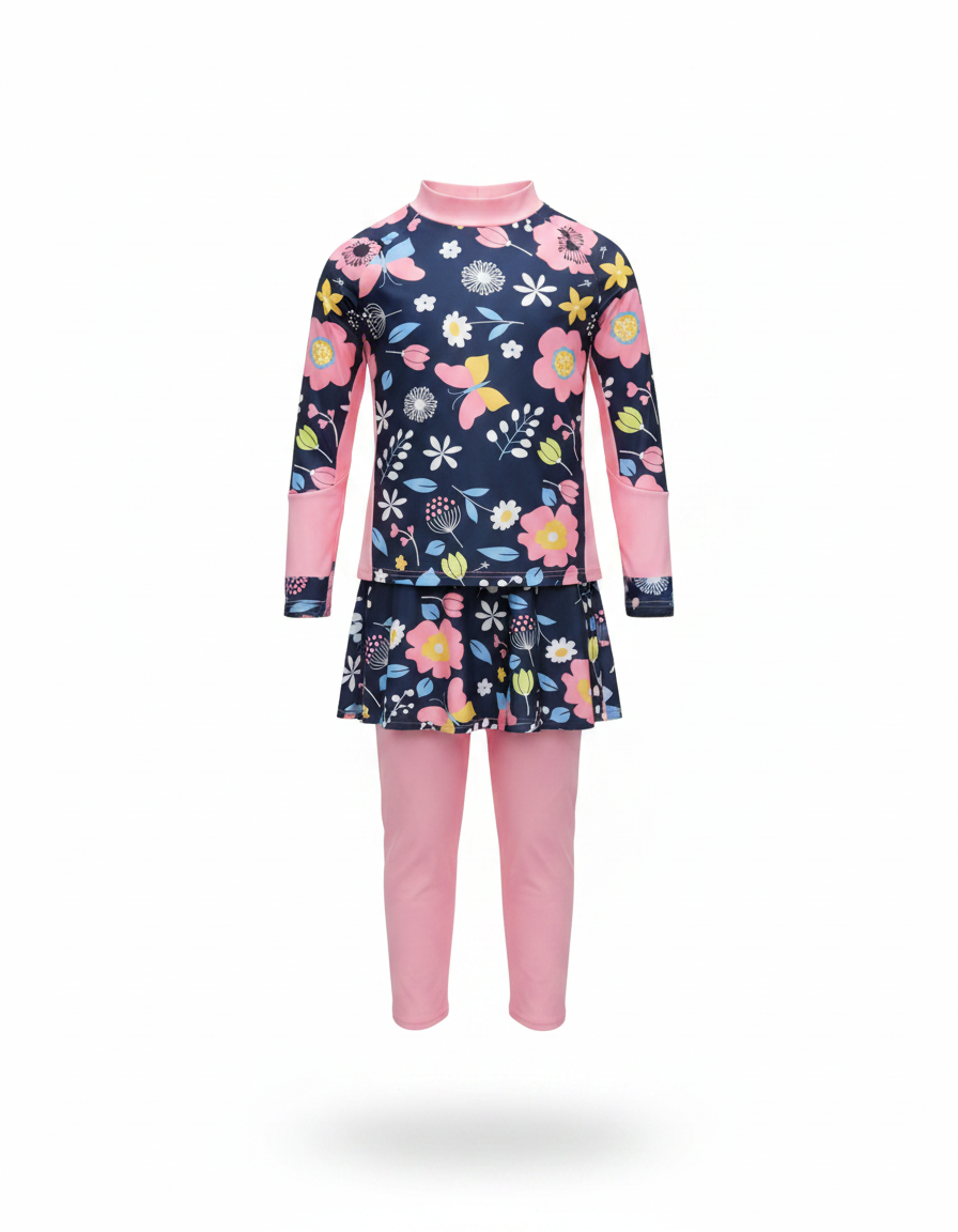Chanel Floral Maxi Kids Swimsuit – Pull-On Long Sleeve  Voile