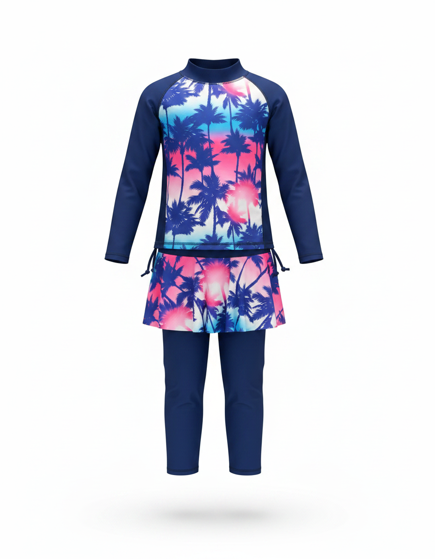Cherie Tropical Maxi Kids Swimsuit – Pull-On Long Sleeve  Voile