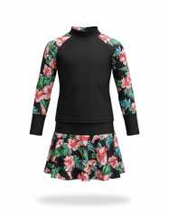 Clarine Floral Midi Kids Swimsuit – Pull-On Long Sleeve  Voile