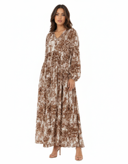 Camille Abstract Maxi Dress – Oversized V-Neck  Voile
