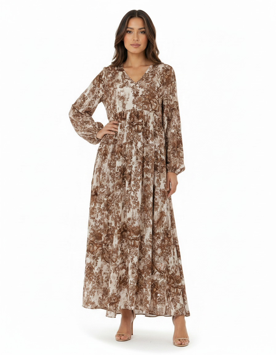 Camille Abstract Maxi Dress – Oversized V-Neck  Voile