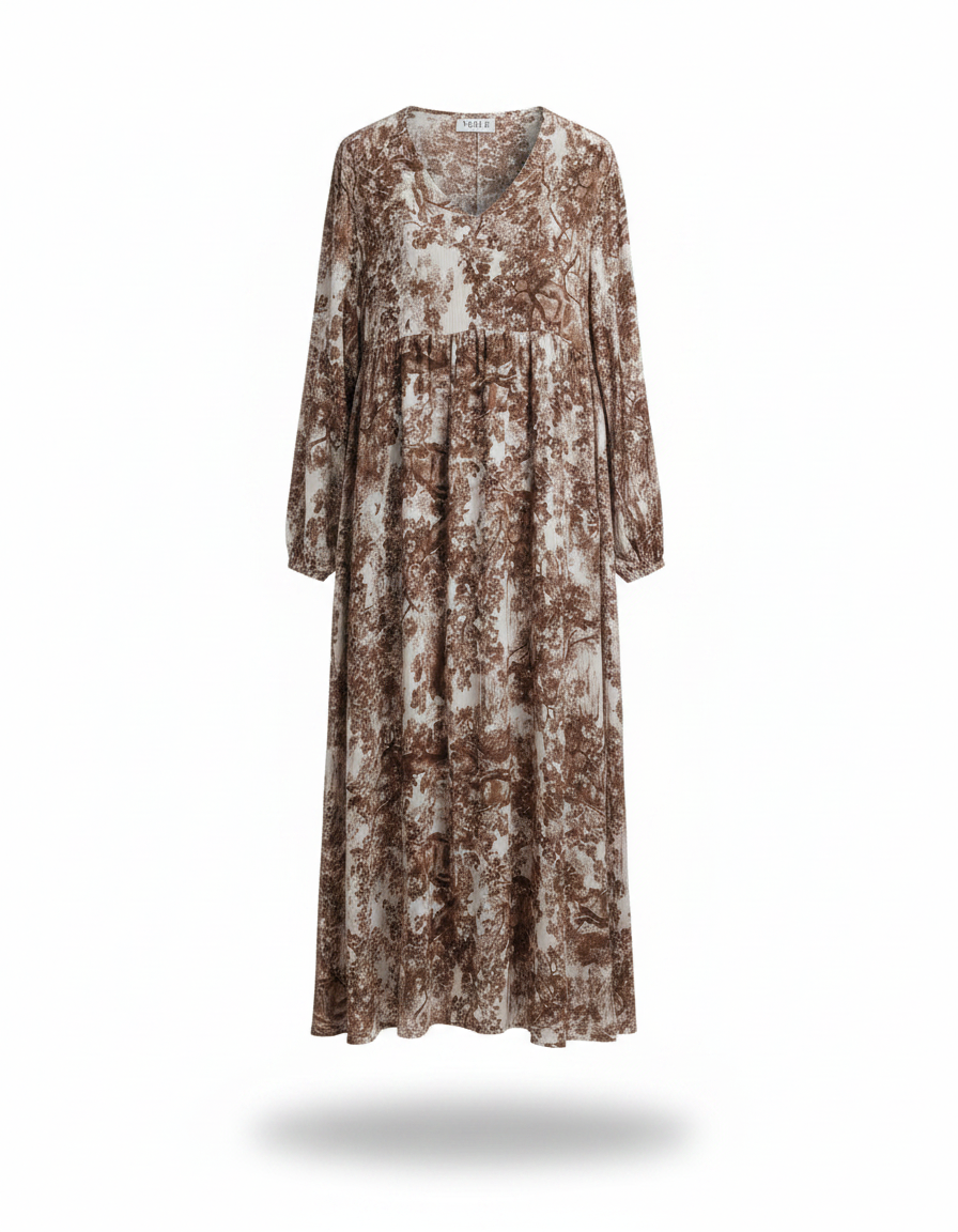 Camille Abstract Maxi Dress – Oversized V-Neck  Voile