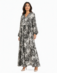 Camille Abstract Maxi Dress – Oversized V-Neck  Voile