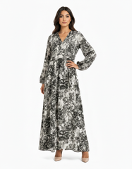 Camille Abstract Maxi Dress – Oversized V-Neck  Voile