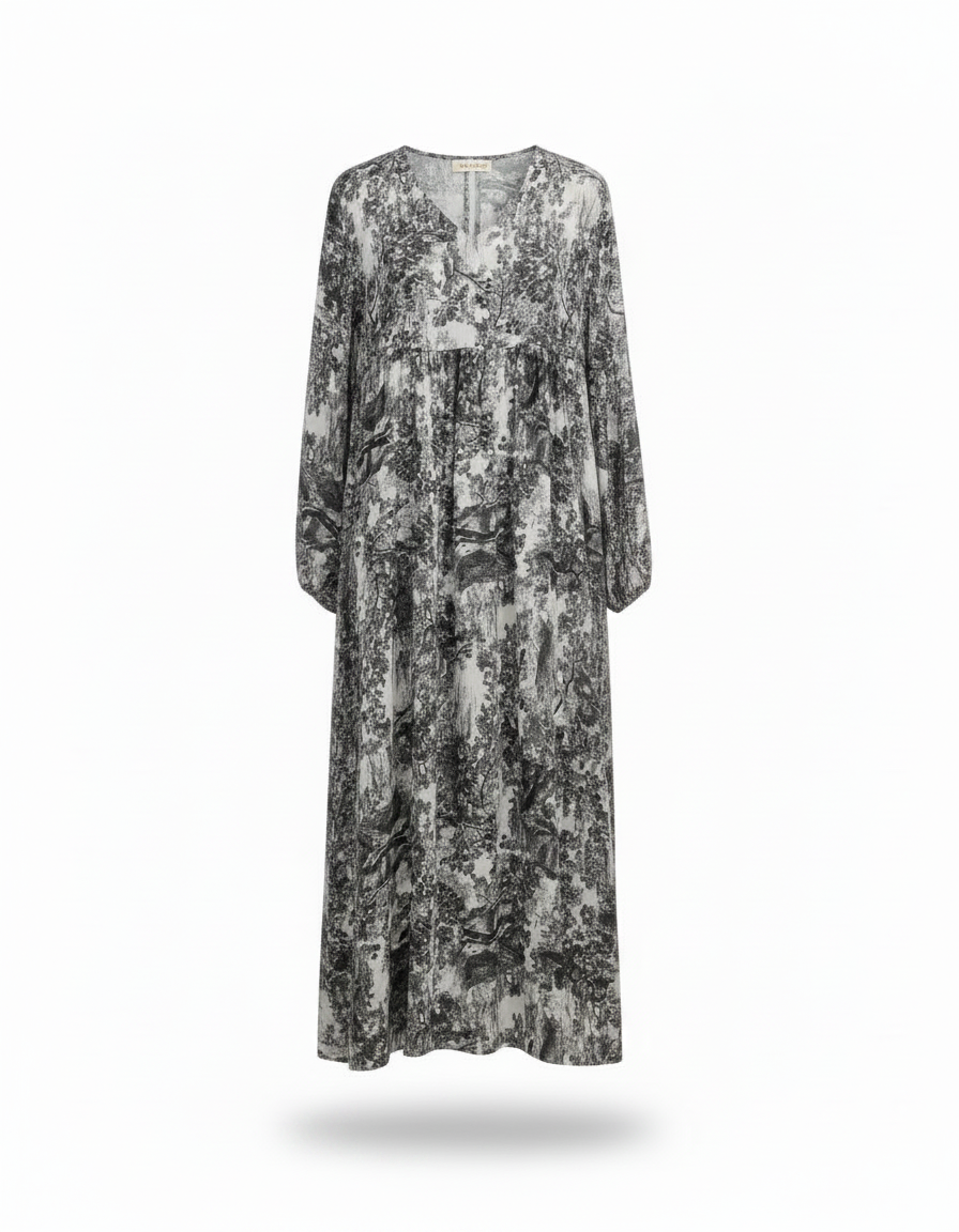Camille Abstract Maxi Dress – Oversized V-Neck  Voile