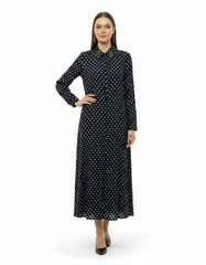 Elise Polka Dot Maxi Dress – Button-Front Collared  Voile