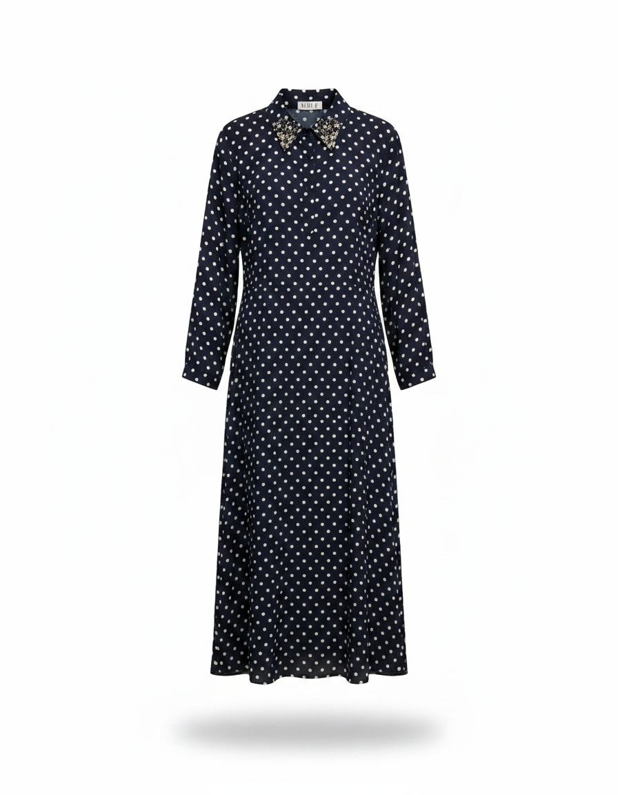 Elise Polka Dot Maxi Dress – Button-Front Collared  Voile