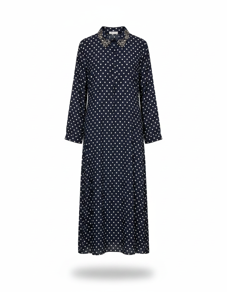 Elise Polka Dot Maxi Dress – Button-Front Collared  Voile