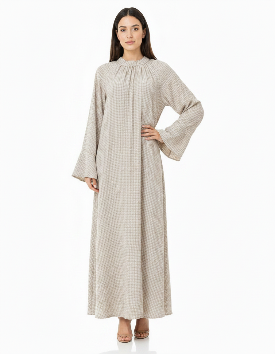 Margaux Plaid Maxi Dress – Relaxed Fit Long Sleeve  Voile
