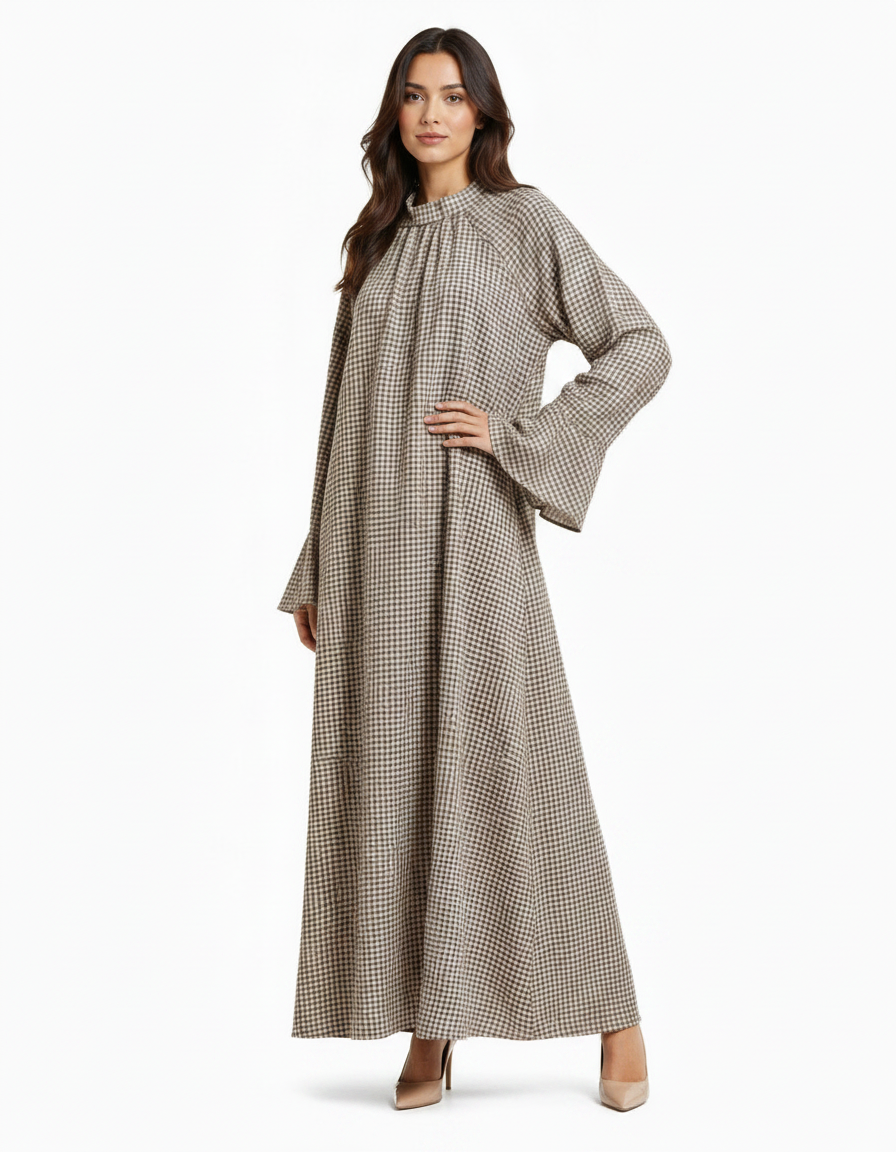 Margaux Plaid Maxi Dress – Relaxed Fit Long Sleeve  Voile