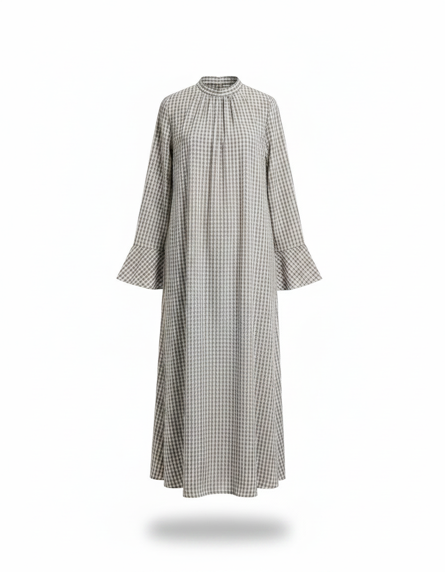 Margaux Plaid Maxi Dress – Relaxed Fit Long Sleeve  Voile