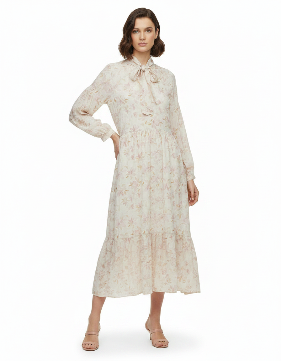 Juliette Floral Maxi Dress – Belted V-Neck  Voile