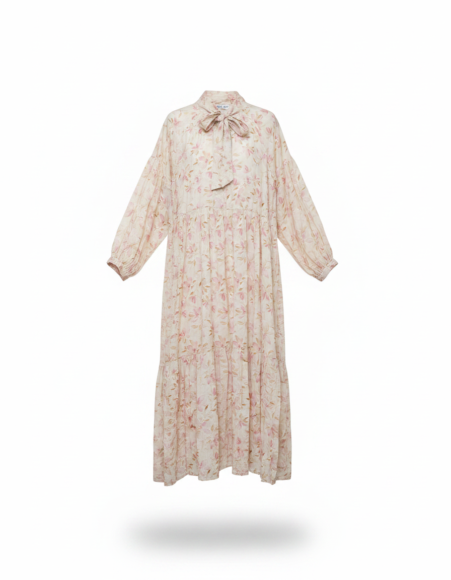 Juliette Floral Maxi Dress – Belted V-Neck  Voile