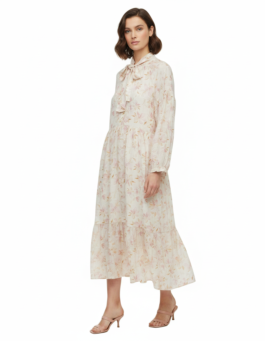 Juliette Floral Maxi Dress – Belted V-Neck  Voile