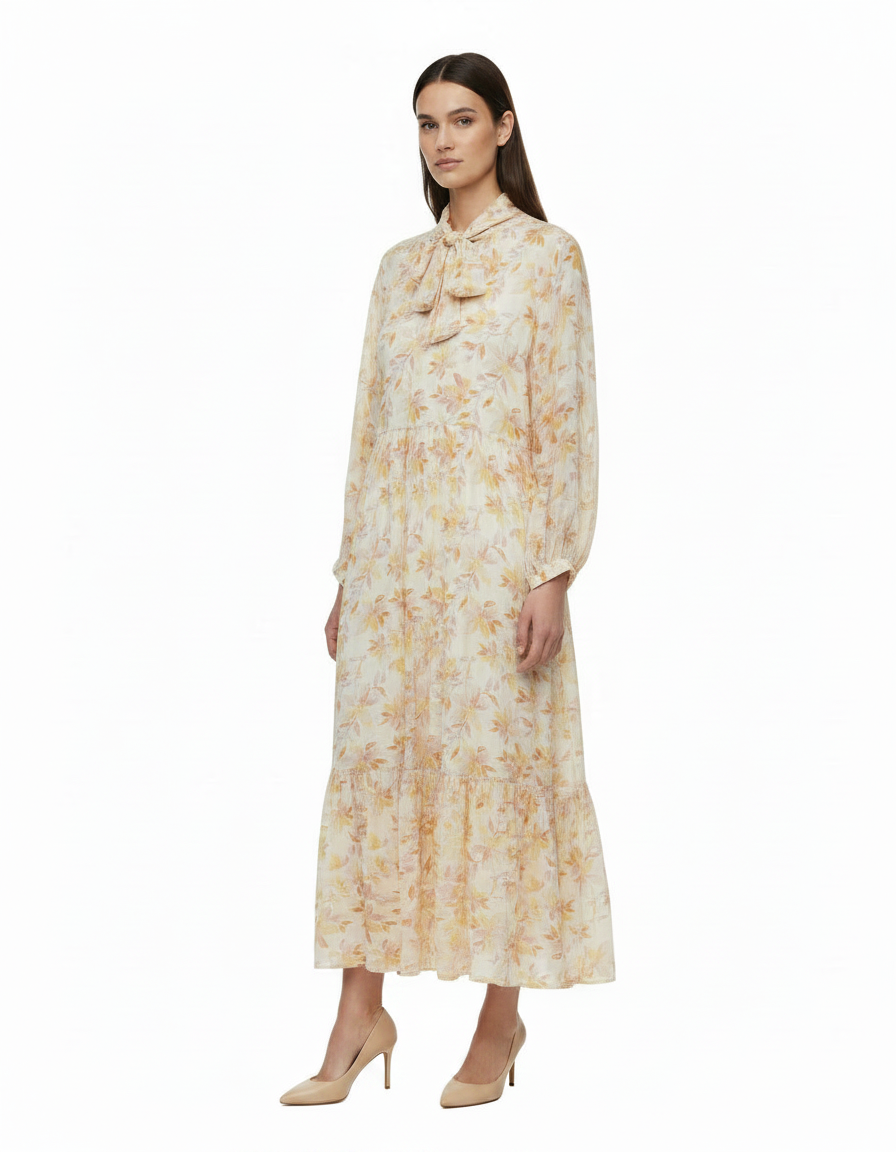 Juliette Floral Maxi Dress – Belted V-Neck  Voile