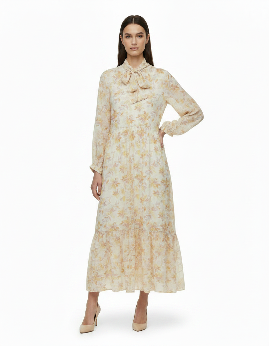 Juliette Floral Maxi Dress – Belted V-Neck  Voile