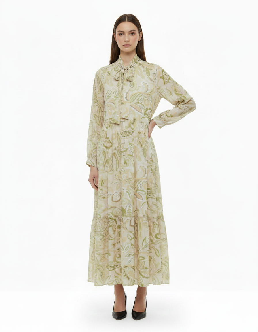 Manon Paisley Maxi Dress – Belted V-Neck  Voile
