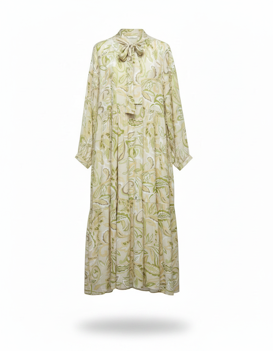 Manon Paisley Maxi Dress – Belted V-Neck  Voile