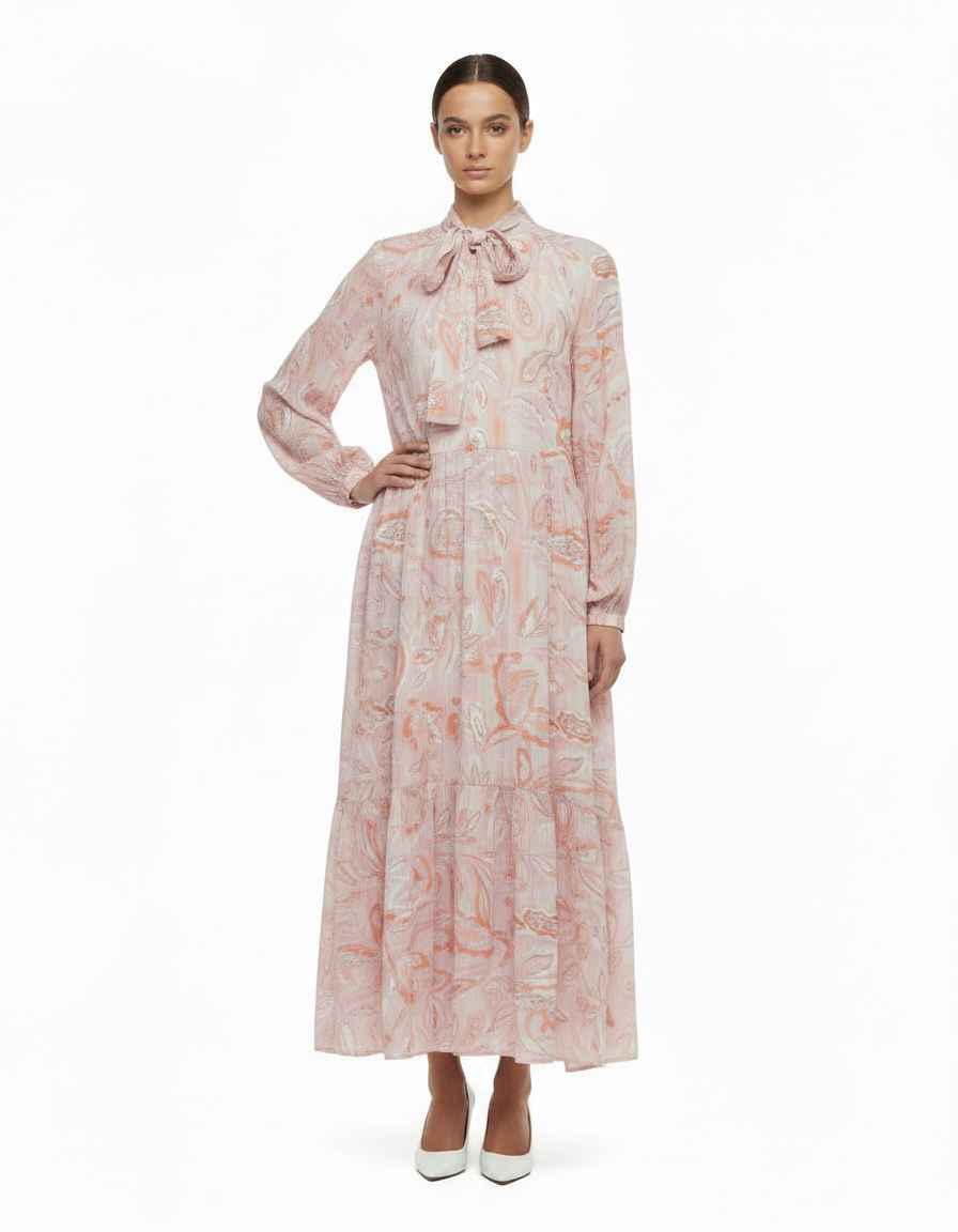 Manon Paisley Maxi Dress – Belted V-Neck  Voile