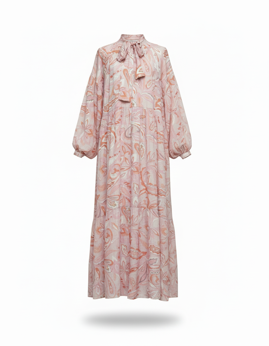 Manon Paisley Maxi Dress – Belted V-Neck  Voile