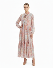 Vivienne Abstract Maxi Dress – Belted V-Neck  Voile