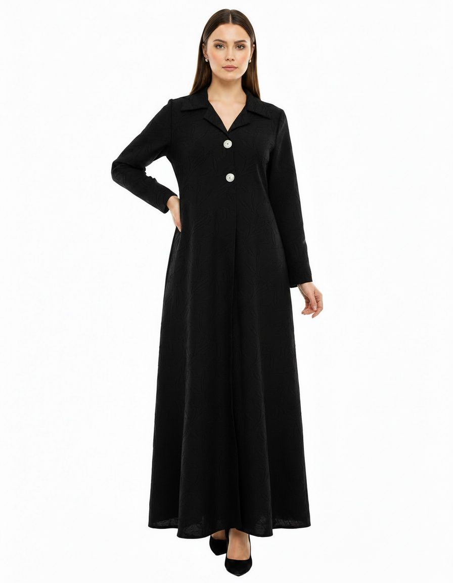 Rosaline Geometric Maxi Dress – Relaxed Fit Collared  Voile